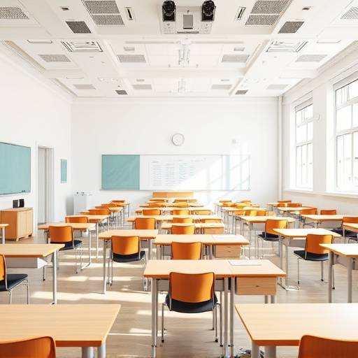 Intérieur d'une salle de classe lumineuse à l'Académie Franäaise d'Excellence