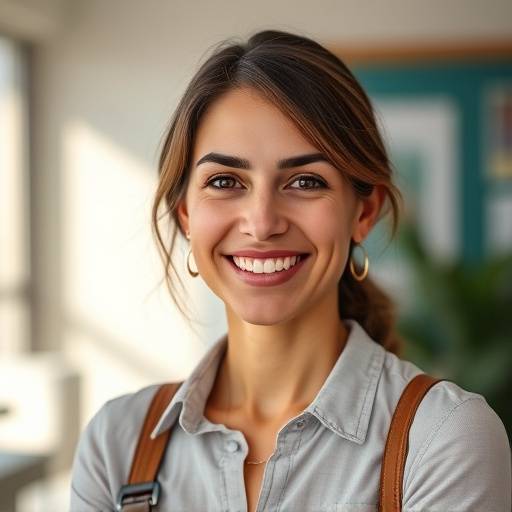 Portrait d'Isabelle Garcia, professeure de franäais souriante et accueillante