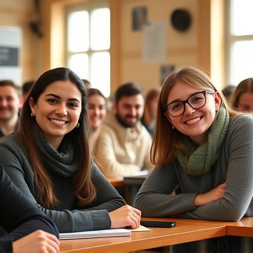Étudiants souriants participant à un cours de franäais pour débutants